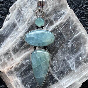 Faceted Chalcedony Over Natural Aquamarine Pendant Crystal Stone Jewelry